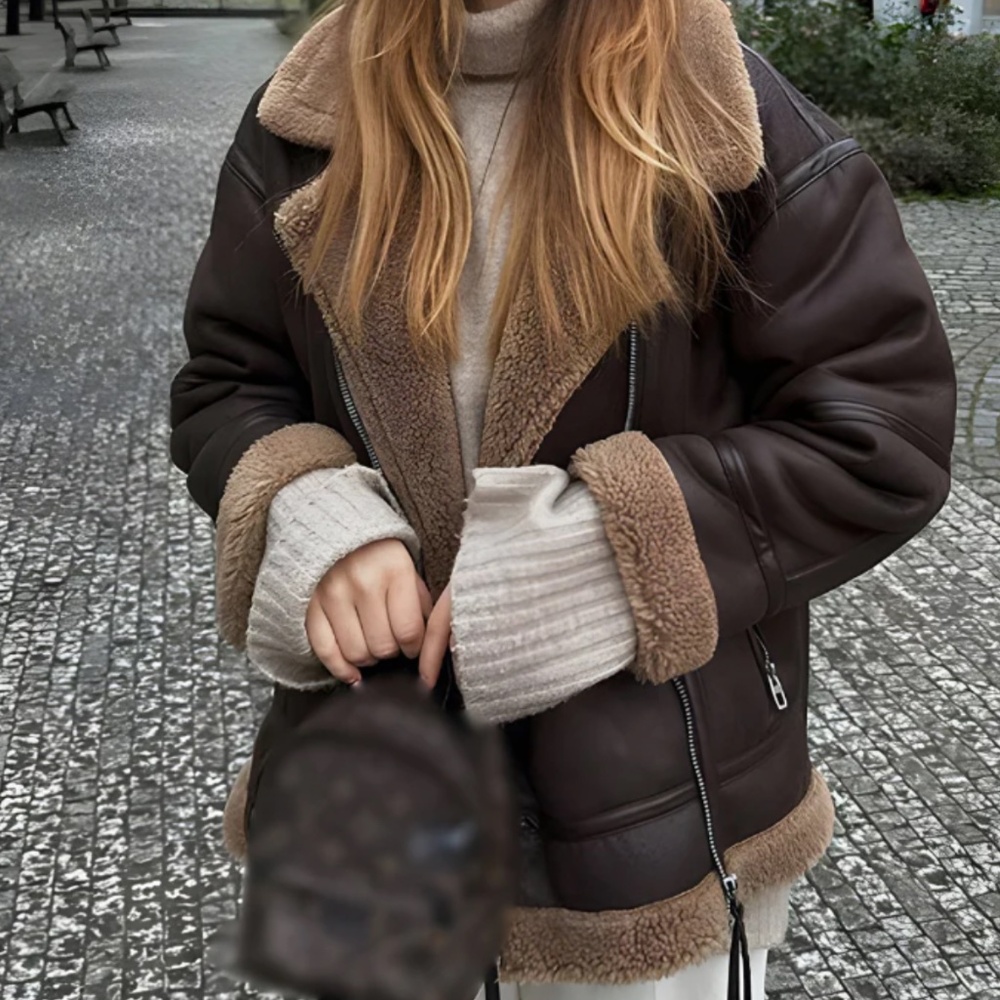 Brown Faux Leather/ Shearling Jacket 🆕 with tags